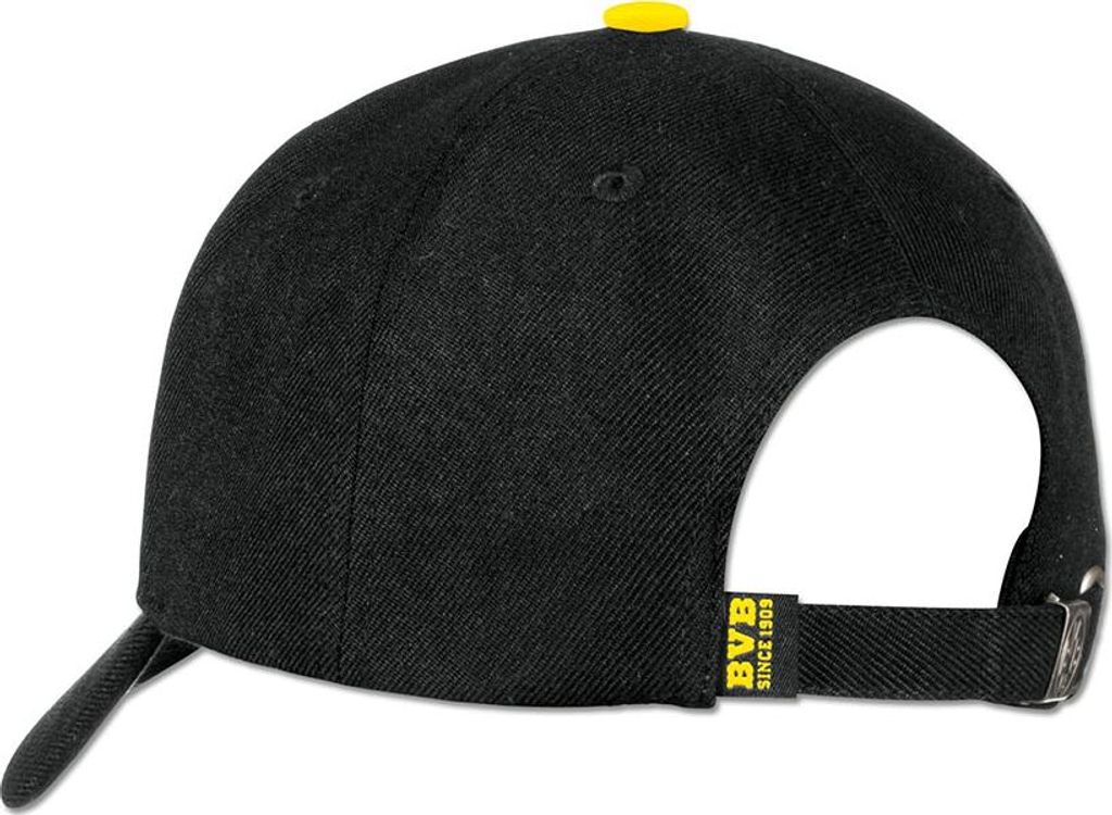 Schwarze Schirmmütze mit gelbem BVB-Stickemblem und Produktbild 