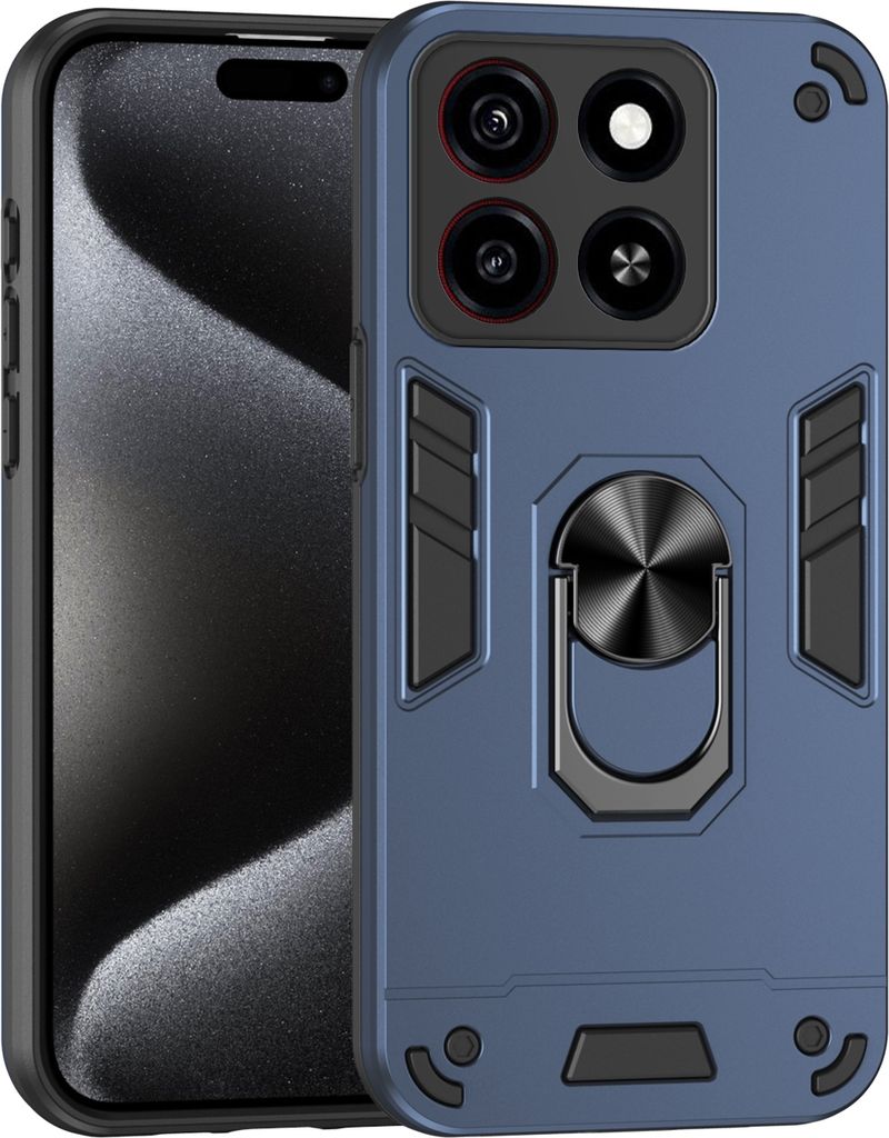Für ZTE Blade A35 / A55 Armor Magnet Metall Ring PC Schutz Handy Hülle Case Blau