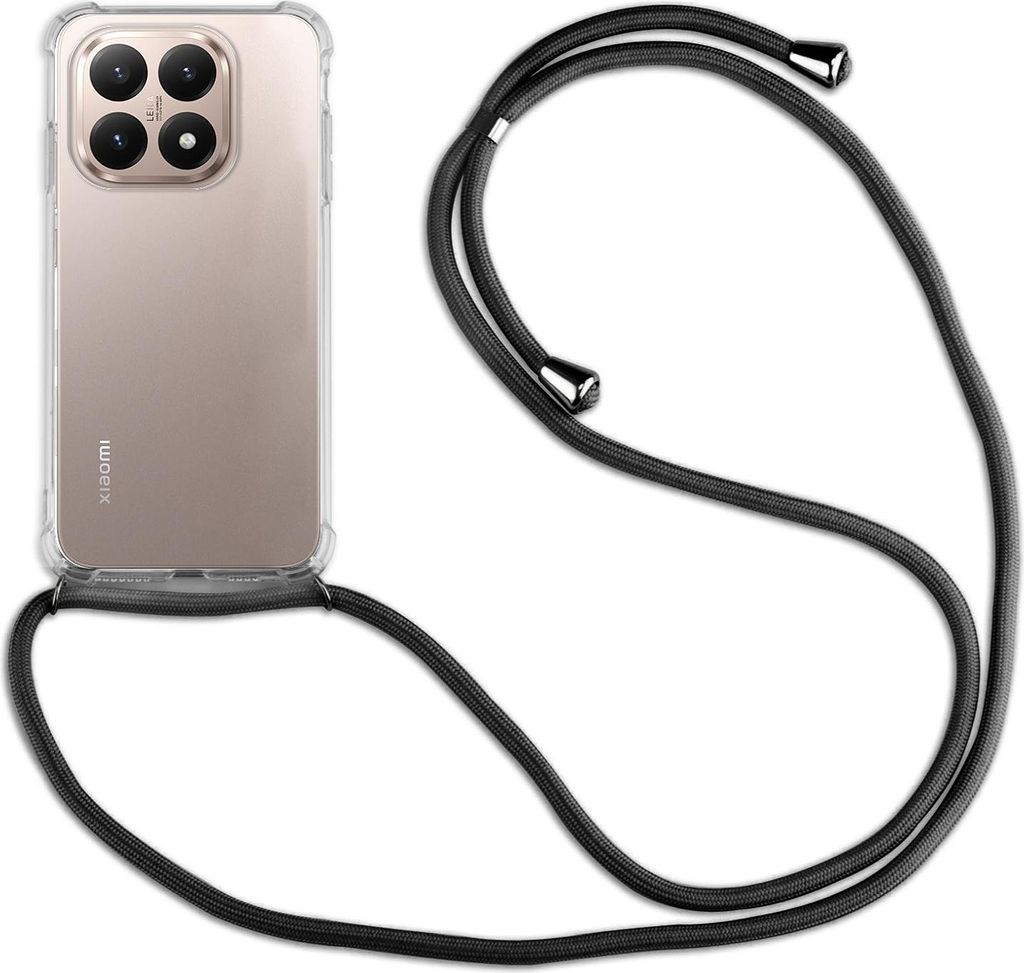 A clear product shot of a phone case with a lanyard attached.