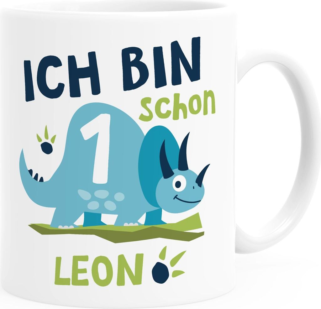 Kindertasse Kunststoff, personalisierte Namenstasse Dino Triceratops Geburtstag Ich bin schon 1 2 SpecialMe 1 weiß Kunstoff-Tasse