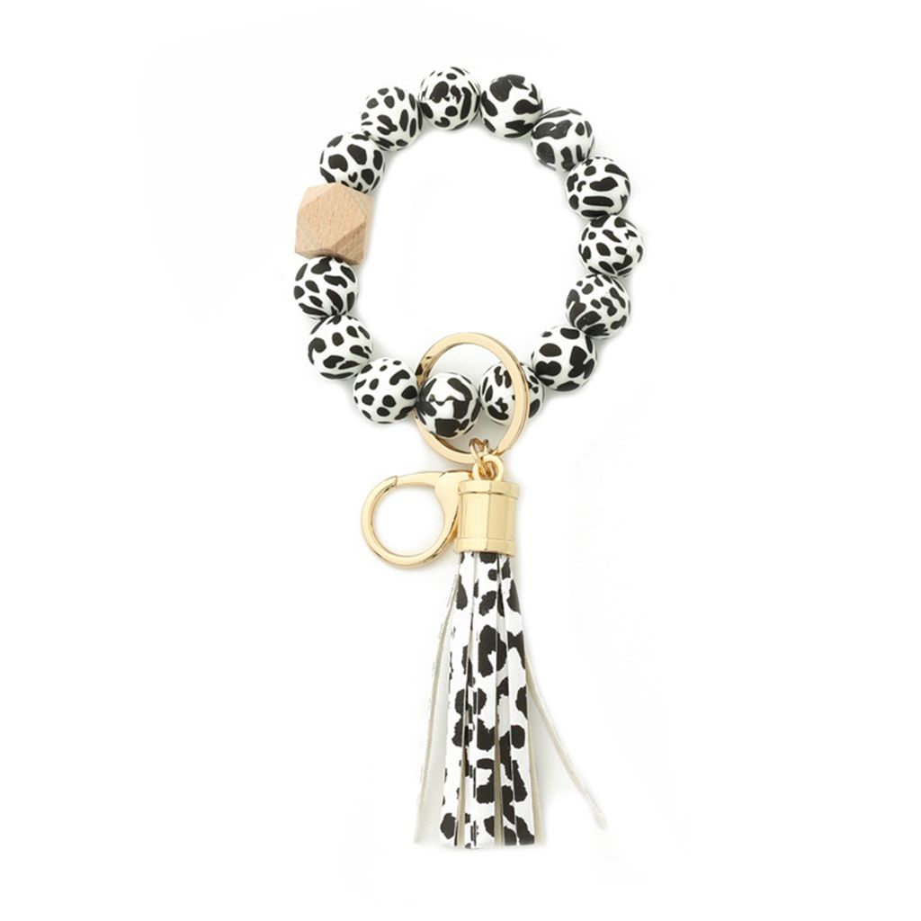 Perlen-Armband-Schlüsselanhänger, glänzend, dehnbar, Silikon, abgerundete Kanten, Schlüsselanhänger, Damen-Accessoires-F