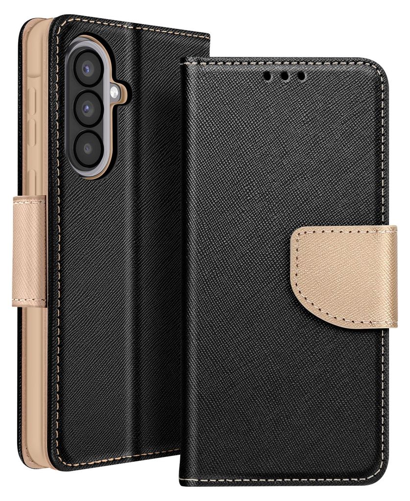 Avizar, Etui Galaxy A57 Wallet Serie Fancy mit Standfunktion, Schwarz / Gold