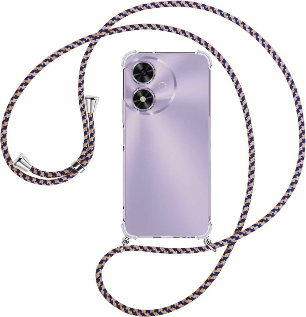 Handykette Backcover-Schutzhülle mit Band (Metall silberfarben) für Honor Play 50 5G / Play 50m 5G - blau+beige