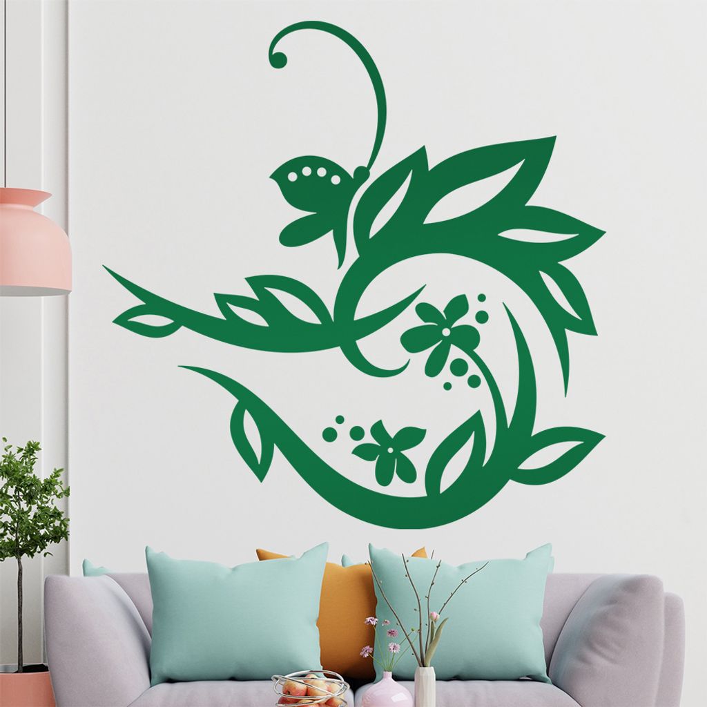 Falter Schmetterling Ranke Wandtattoo in 6 Größen - Wandaufkleber Wall Sticker - Dekoration, Küche, Wohnzimmer, Schlafzimmer, Badezimmer