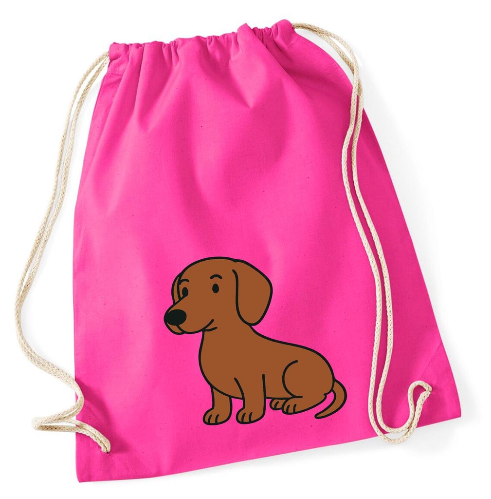 Huuraa Turnbeutel Kurzhaar Dackel Dachshund Comic 12 Liter Fuchsia Baumwolle Rucksack Geschenkidee