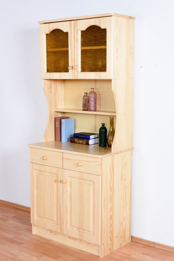 Esszimmerschrank, Vitrine, 80 cm breit, Kiefer massiv, Optik: Natur