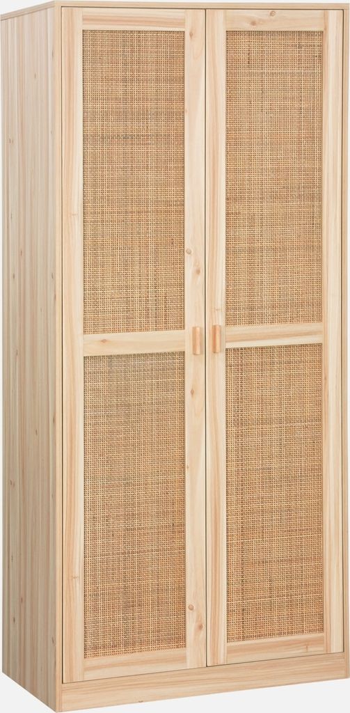 sweeek - Kleiderschrank mit Rattan-Geflecht und Holzdekor, Produktbild 