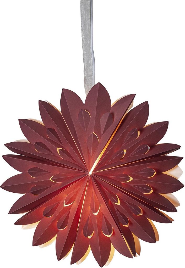 Roter Papierstern ,Clipp', mehrzackig, Aufhängung aus Organza, Ø 40cm