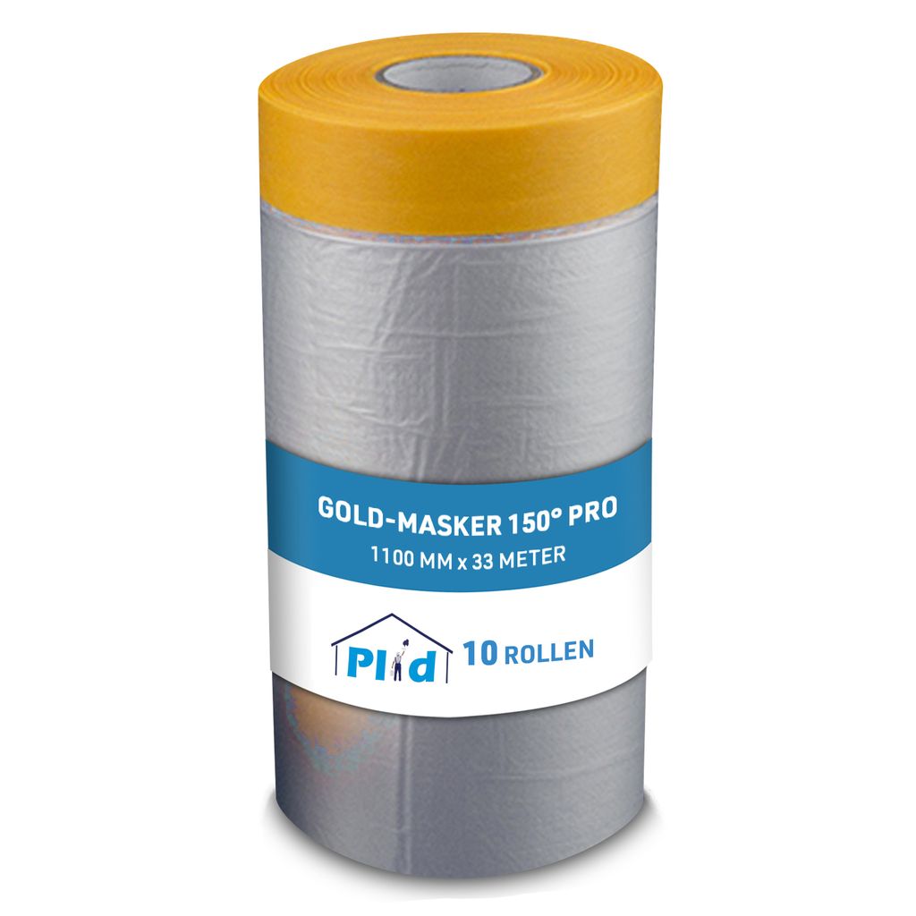 Gold-Masker 150° Pro (10 Rollen, 1100mm x 33m) Tape, Klebeband, Malerband, Abdeckband, Acrylatkleber, UV- Resistent, Rückstandsfrei entfernbar