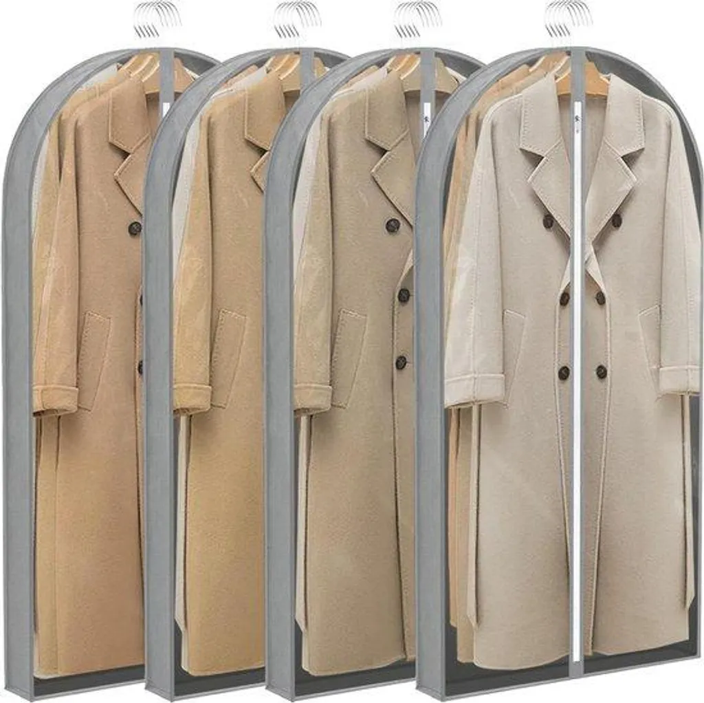 Lot de 4 housses à vêtements transparentes 60x105x150 cm avec zip robuste