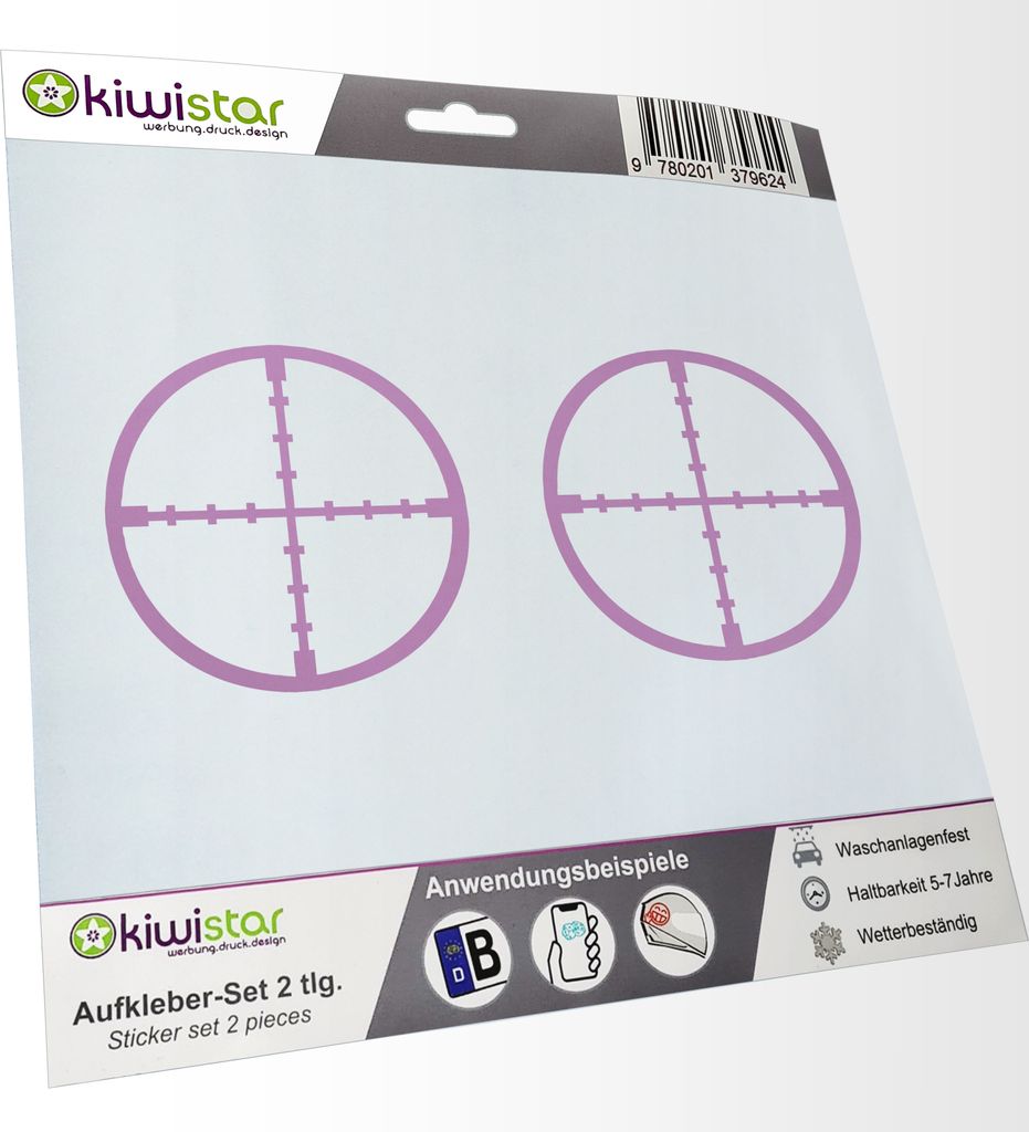 Kiwistar - 2x Kennzeichenaufkleber - flieder - 21 mm Fadenkreuz - Scharfschütze Aufkleber für Auto, Laptop, Fahrrad, LKW, Motorrad Mehrfarbig JDM...
