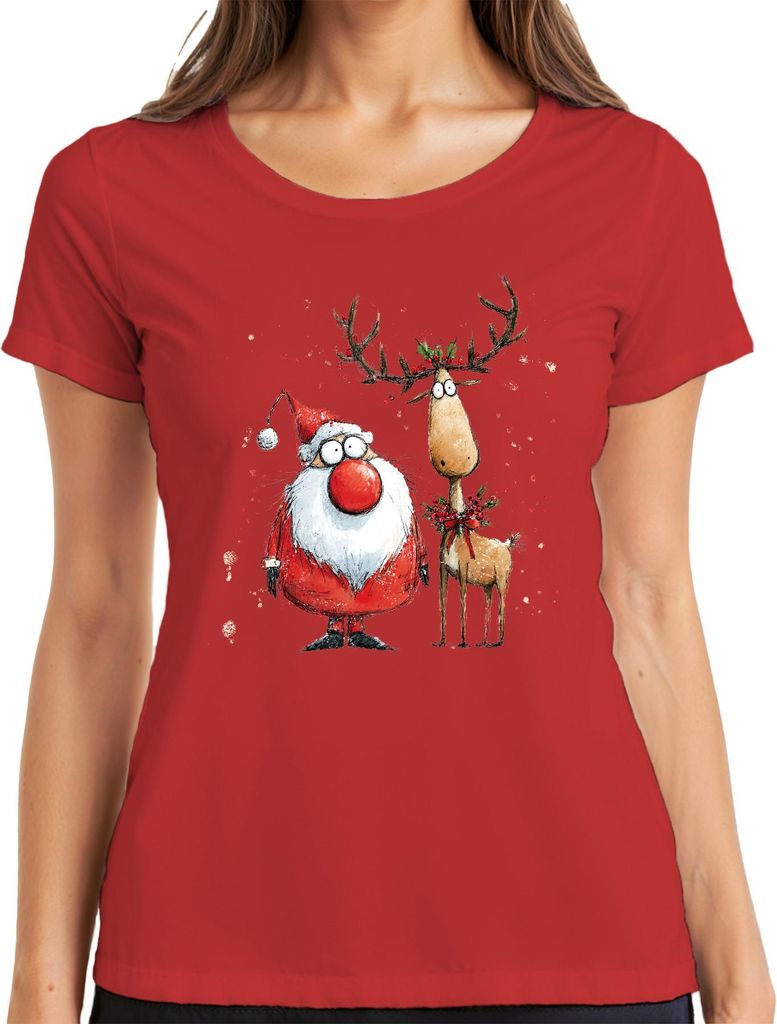 Weihnachtsmann Rentier lustig rote Nase Weihnachten Geschenk Damen T-Shirt, Rot, 3XL
