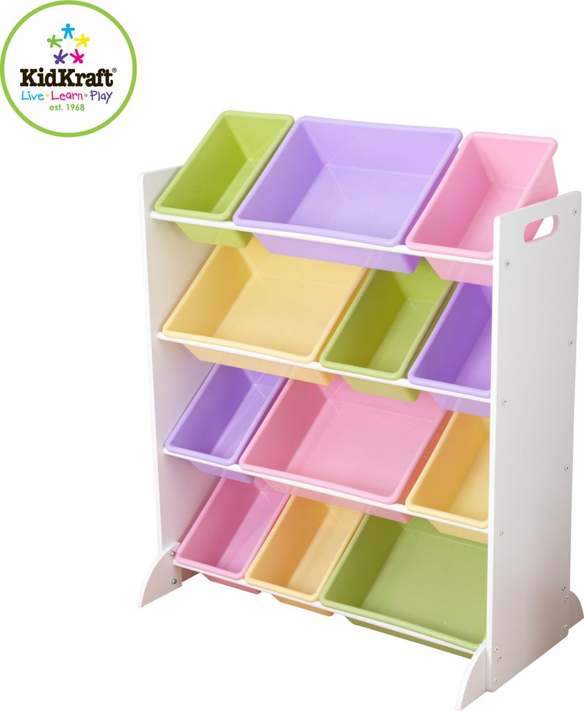 KidKraft 15450 Aufbewahrungssystem - weiß mit pastellfarbenen Boxen ; Maße (LxBxH): 83 cm x 48 cm x92