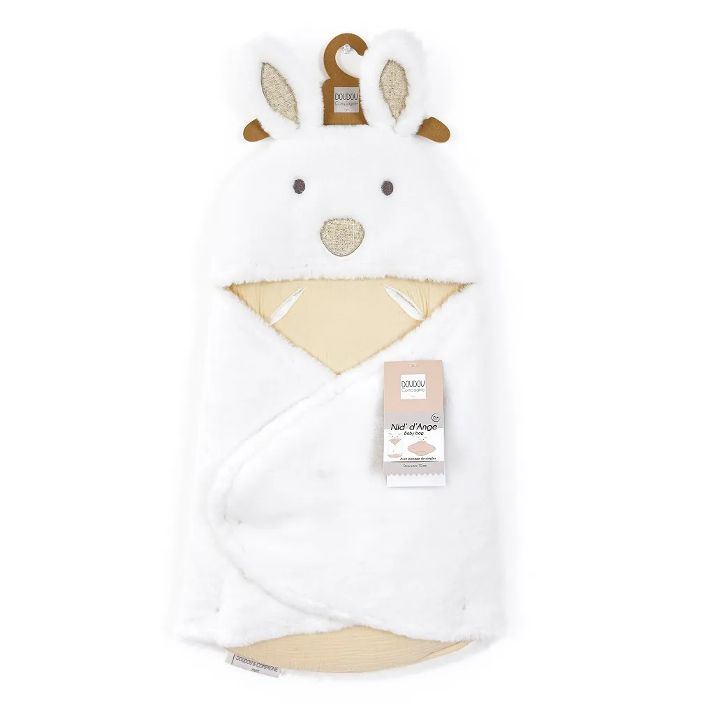 Couverture Polaire Blanche à Capuche 70cm - Douceur Happy Wild
