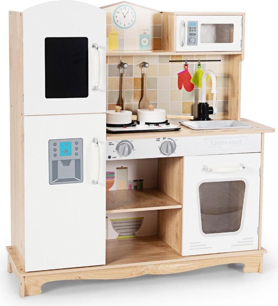 Küchen-Spielset für Kinder Kinderküche aus Holz 81 x 29 x 88,5 cm Weiß + Natur