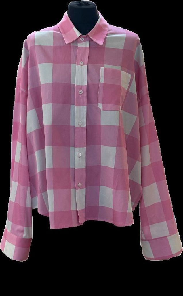 Damen Bluse im Rosa-Weiß-Karo Design mit durchgehender Knopfleiste und Brusttasche