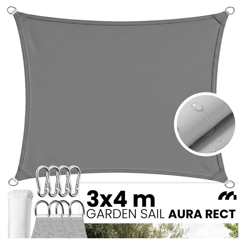 Sonnensegel Rechteckig 3x4m Sonnenschutz Wasserdicht Grau Produktbild 