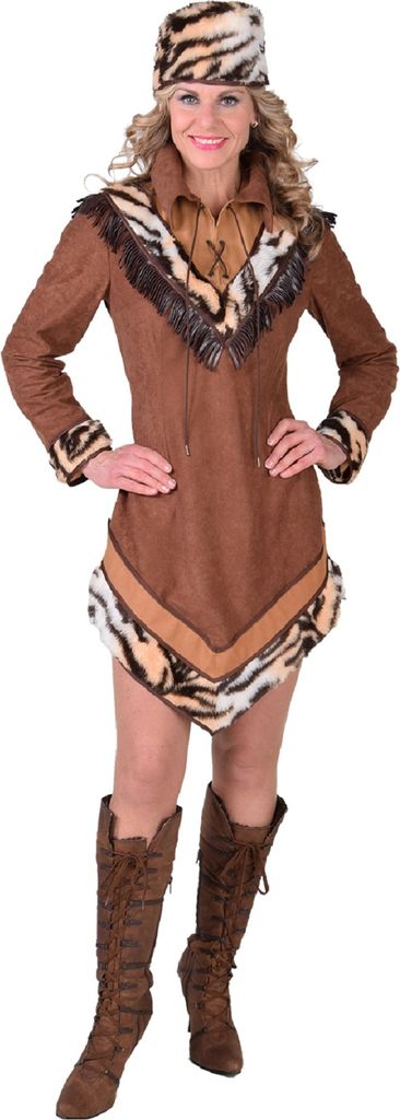 M218187-L braun-beige Damen David Crocket Kleid Kostüm Trapperin Gr.L