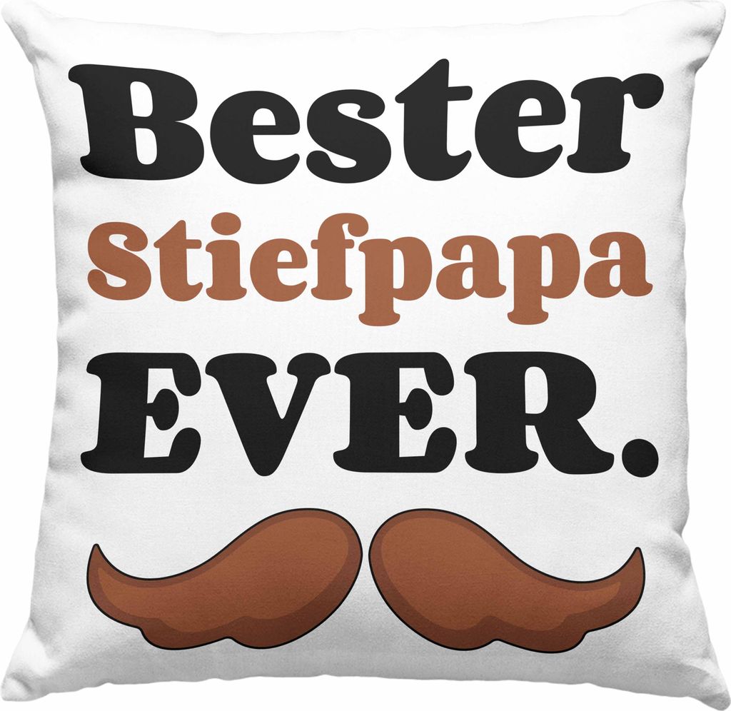 Trendation - Bester Stiefpapa Ever Geschenk Deko-Kissen mit Füllung 40x40 Stiefvater mit Spruch Vatertag Geburtstag Vatertagsgeschenk (Rosa)