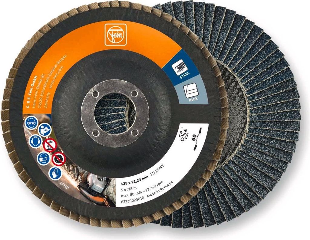 Fein Fächerschleifscheibe, 10 Stück (125 mm, Korn 60, zum Zirkonkorund)