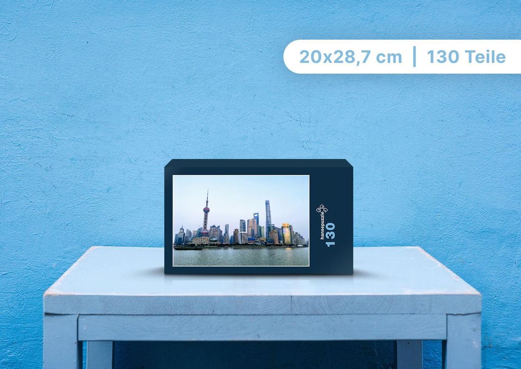 hansepuzzle 101574 - Pudong Puzzle, 130 Teile, Orte, 28,7 x 20,0cm mit hochwertiger Aufbewahrung, Kartonbox und wiederverschließbarem Beutel