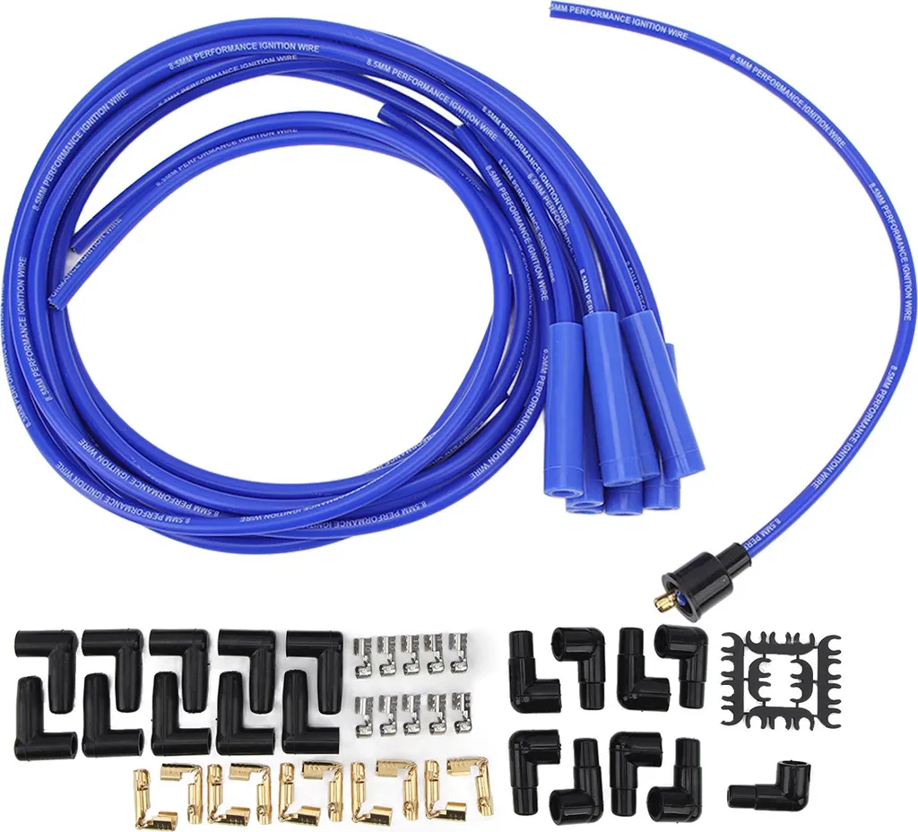 Fils d'allumage 8,5 mm haute isolation pour Chevy V8 8 cylindres bleu