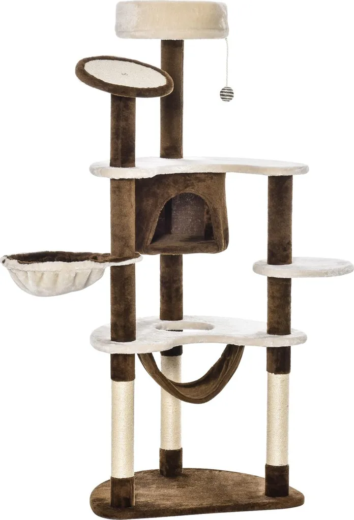 Arbre à chat XXL pour plusieurs chats avec grottes et hamacs marron 213cm