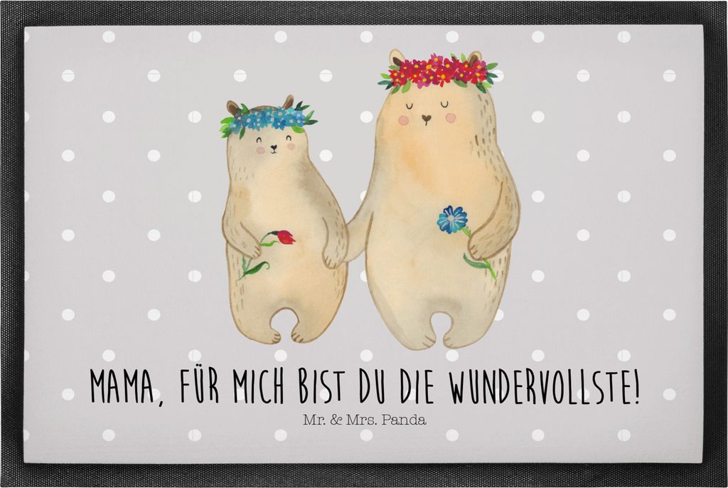 Mr. & Mrs. Panda Schmutzmatte Bären mit Blumenkranz 50 x 75 cm - Grau Pastell - Geschenk, Fussmatte, Familie, Schmutzfangmatte, Fußabtreter, Mutt...