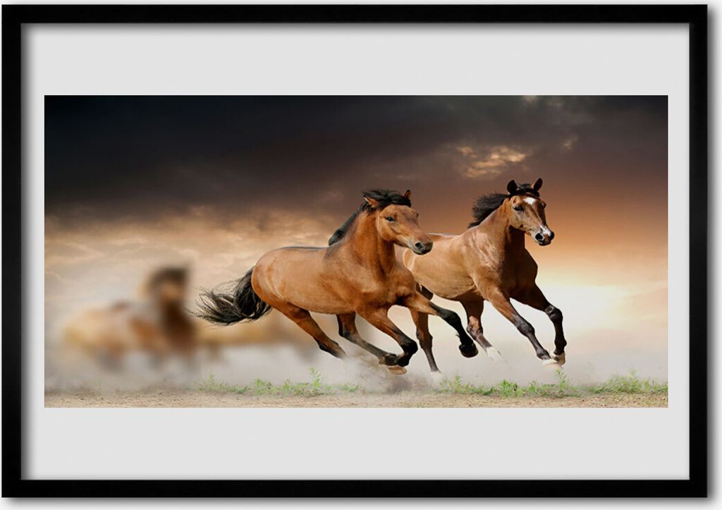 Bild 100x70 MDF-Rahmen Wandkunst Pferde Tiere