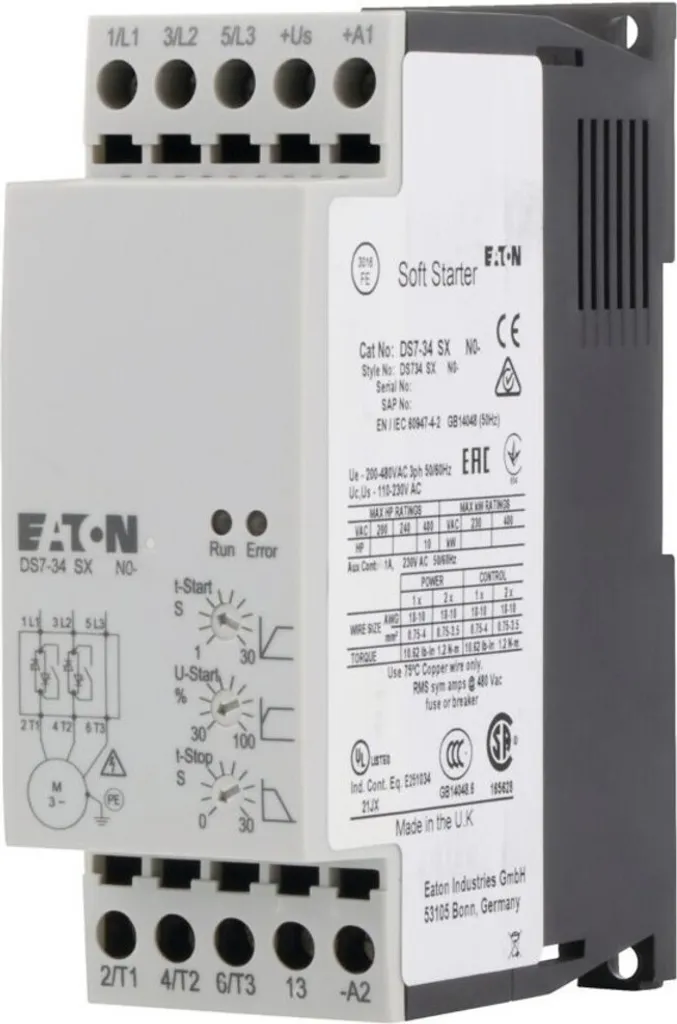 Démarreur Eaton DS7 9A compact avec contrôle de rampe de tension