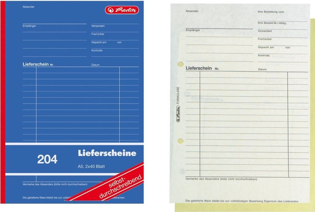 Formularbuch Lieferschein A5 204 2x40 Blatt SD VE=28x4 Stück