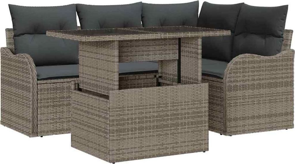 vidaXL Outdoortisch-Set mit Kissen 5 pcs Grau Poly Rattan