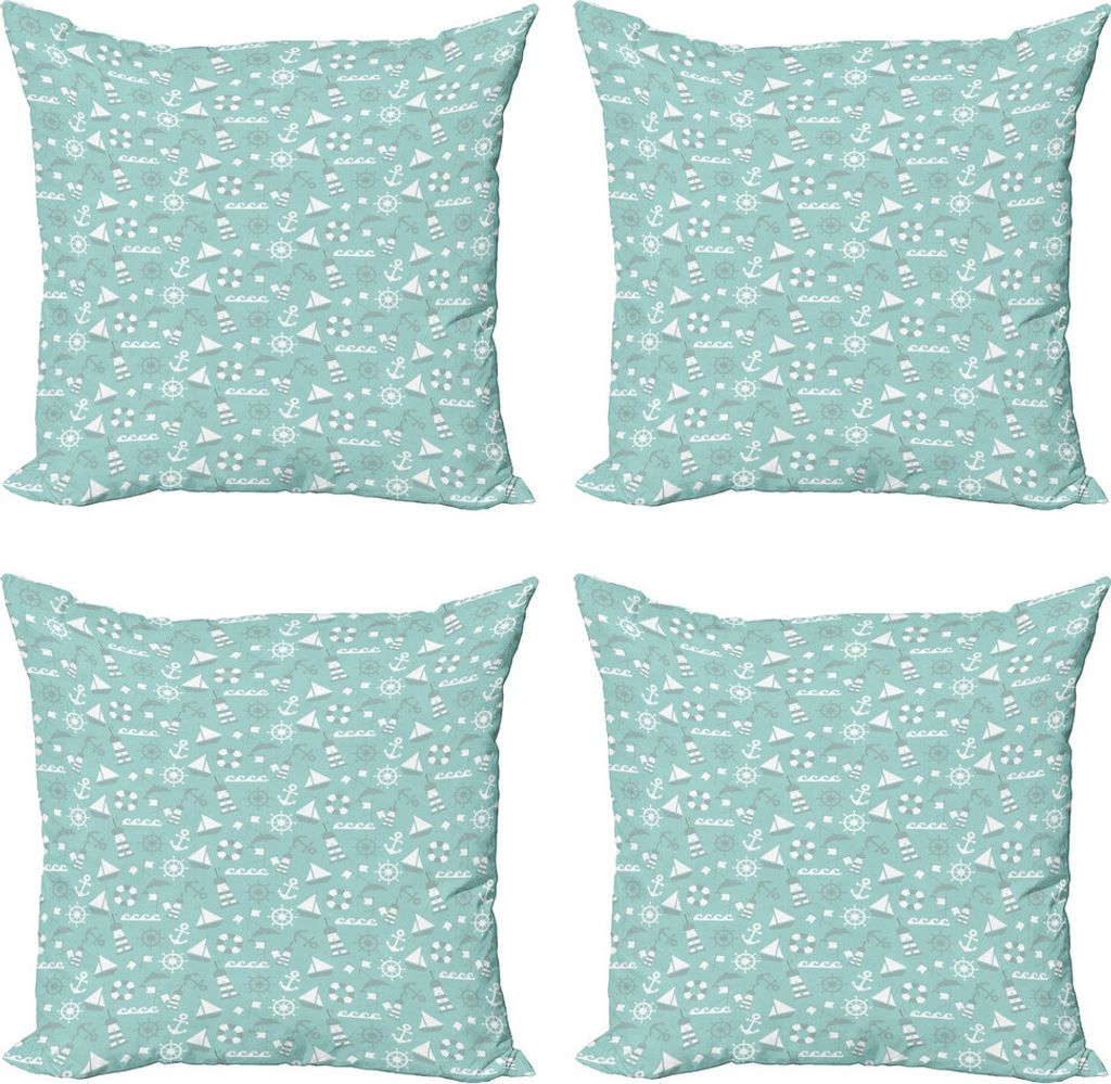ABAKUHAUS maritim Kissenbezug Set (4 Stück), Anker Boot Waves Dolphin, Moderner Doppelseitiger Digitaldruck, 40 cm x 40 cm, Almond Green Sea Grün
