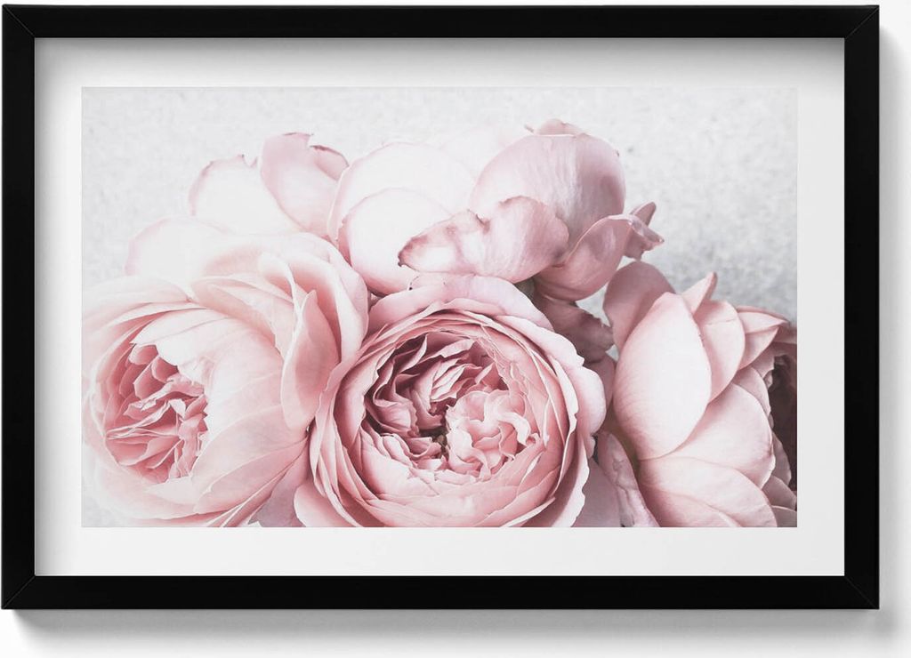 Zarter romantischer Blumenstrauß– Wandbild mit Rahmen – Gerahmtes Bild – Wanddekoration – 60x40 cm – Schwarz Rahmen