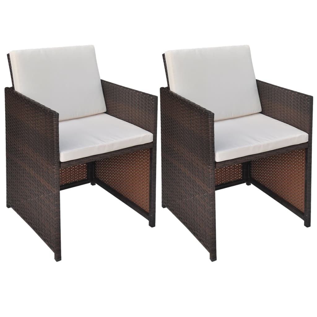 The Living Store Gartenstühle 2 Stk. mit Polstern und Kissen Poly Rattan Braun
