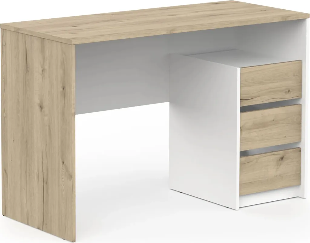 Meuble de Bureau 3 Tiroirs Harisson Demeyere Coloris Chêne et Blanc