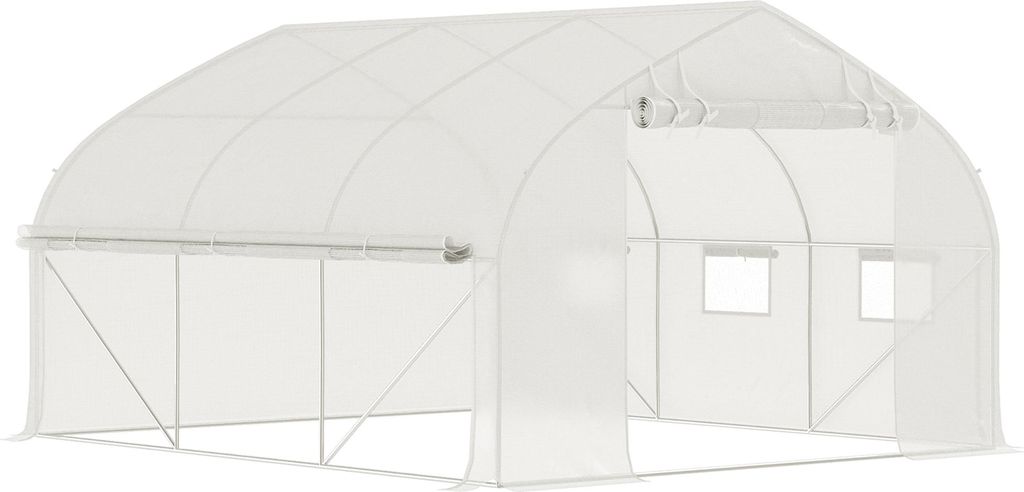 104 m² Tunnelgewächshaus, UV-beständig, mit aufrollbarer Tür und Moskitonetzfenstern, 350 x 300 x 200 cm, Weiß