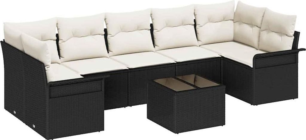 vidaXL Gartensofa-set mit Kissen 8 pcs Schwarz und Creme Poly-Rattan