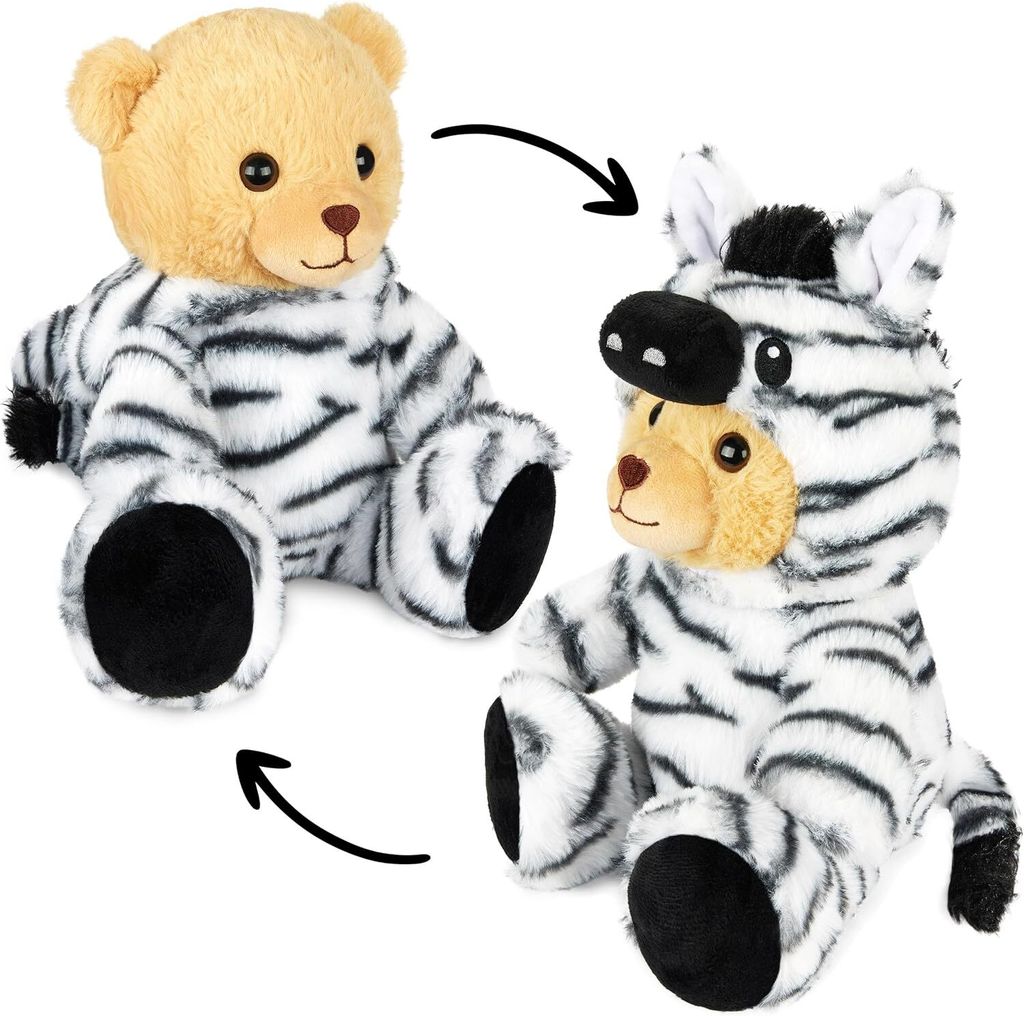 BRUBIES Teddy Zebra - 25 cm Teddybär im Zebrakostüm mit Kapuze - Plüschtier für kuschelige Abenteuer - Kuscheltier Geschenk für Kinder - Schwa...