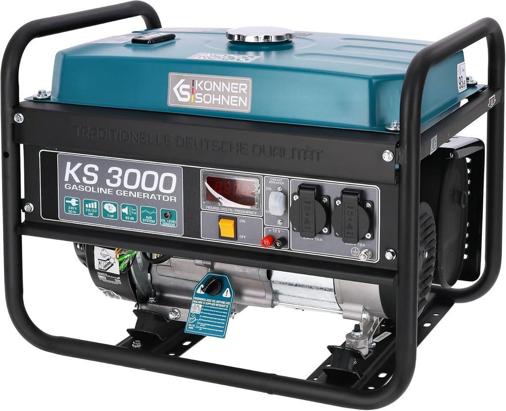 Könner & Söhnen KS 3000 Stromerzeuger,7 PS 4-Takt Benzinmotor, strom generator 3000 Watt,16A,230V Generator, Garage oder Camping