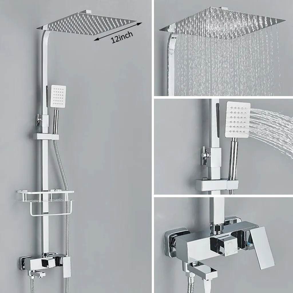 Colonne de douche mitigeur eau chaude froide et douchette chrome