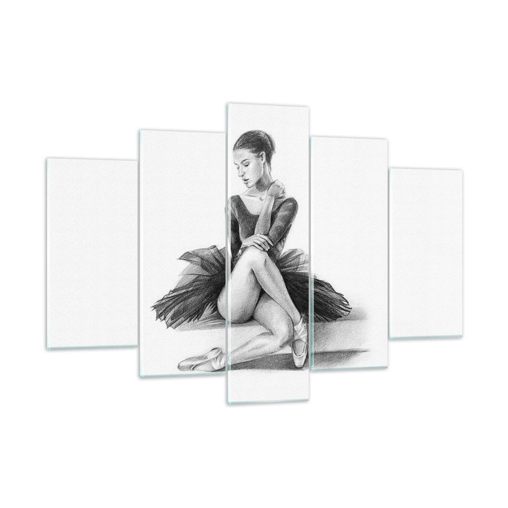 Bilder auf glas - 5 Teile - Ballerina Zeichnung Bleistift - 150x100cm - Glasbilder - Wandbilder - Bilder - Wanddekoration aus Glas - Glas Bilder - ...
