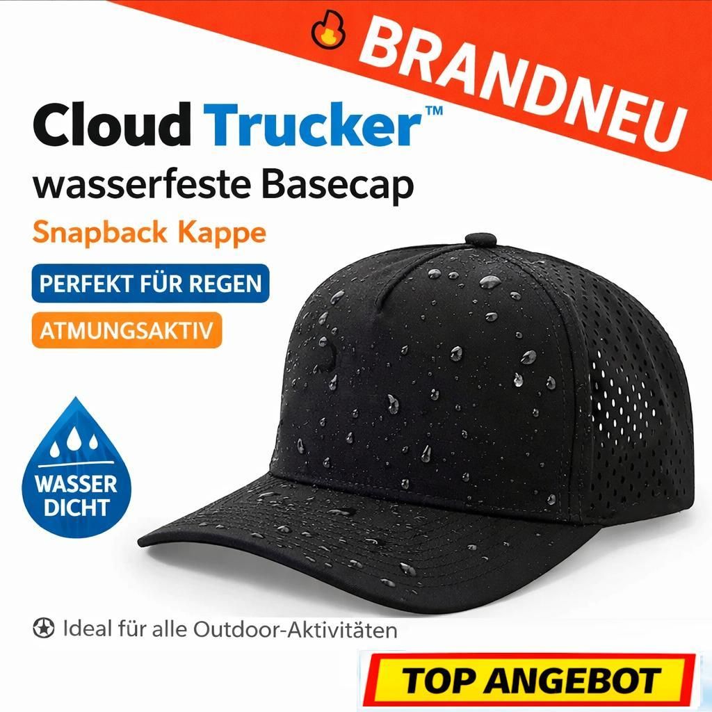 Cloud Trucker Premium TruckerCap atmungsaktiv Outdoor Snapback Kappe wasserfest: Schwarz