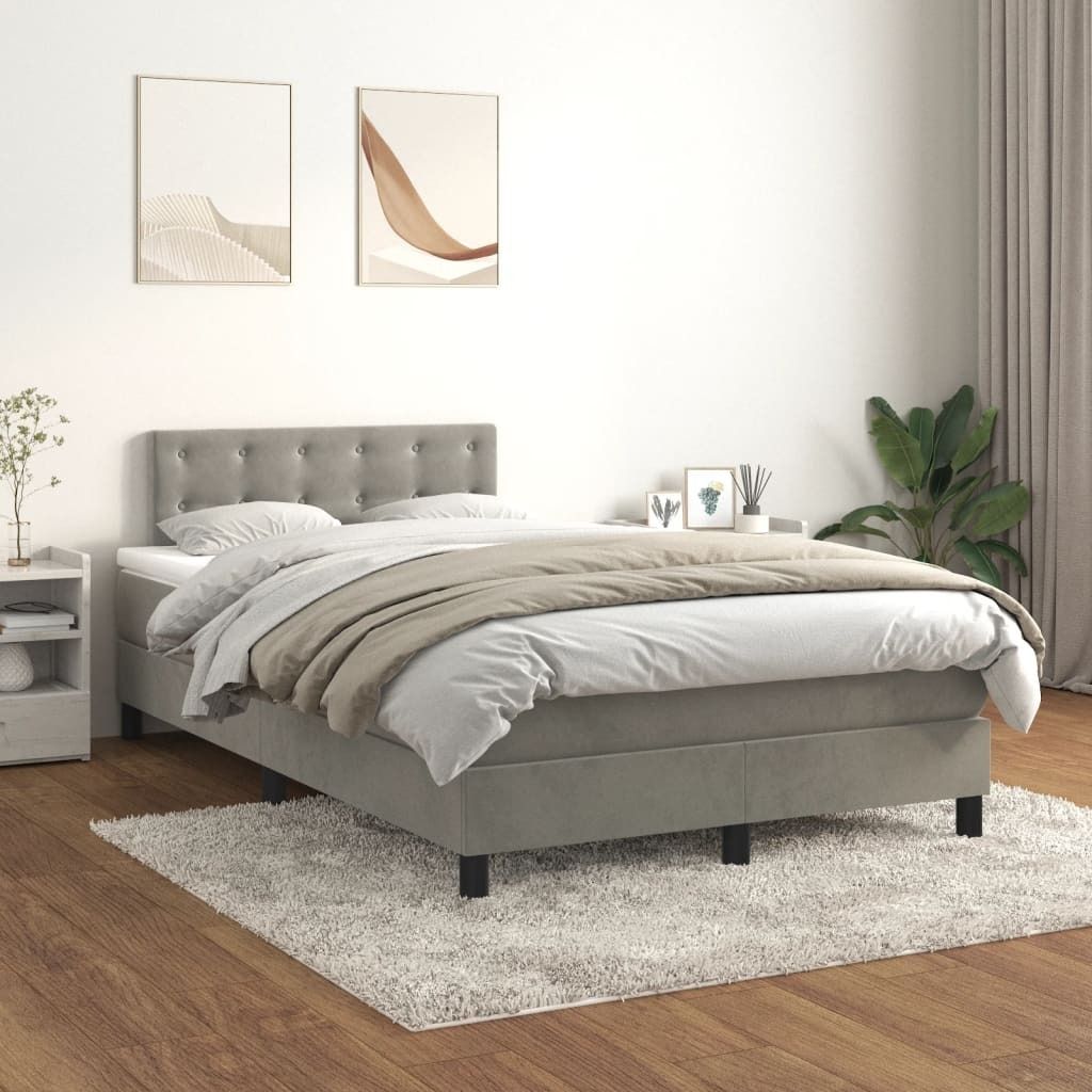Stabli Möbel Bettrahmen inkl. Lattenrost - Boxspringbett mit Matratze Hellgrau 120x200 cm Samt - Klassische Betten CC7453523 4parcel