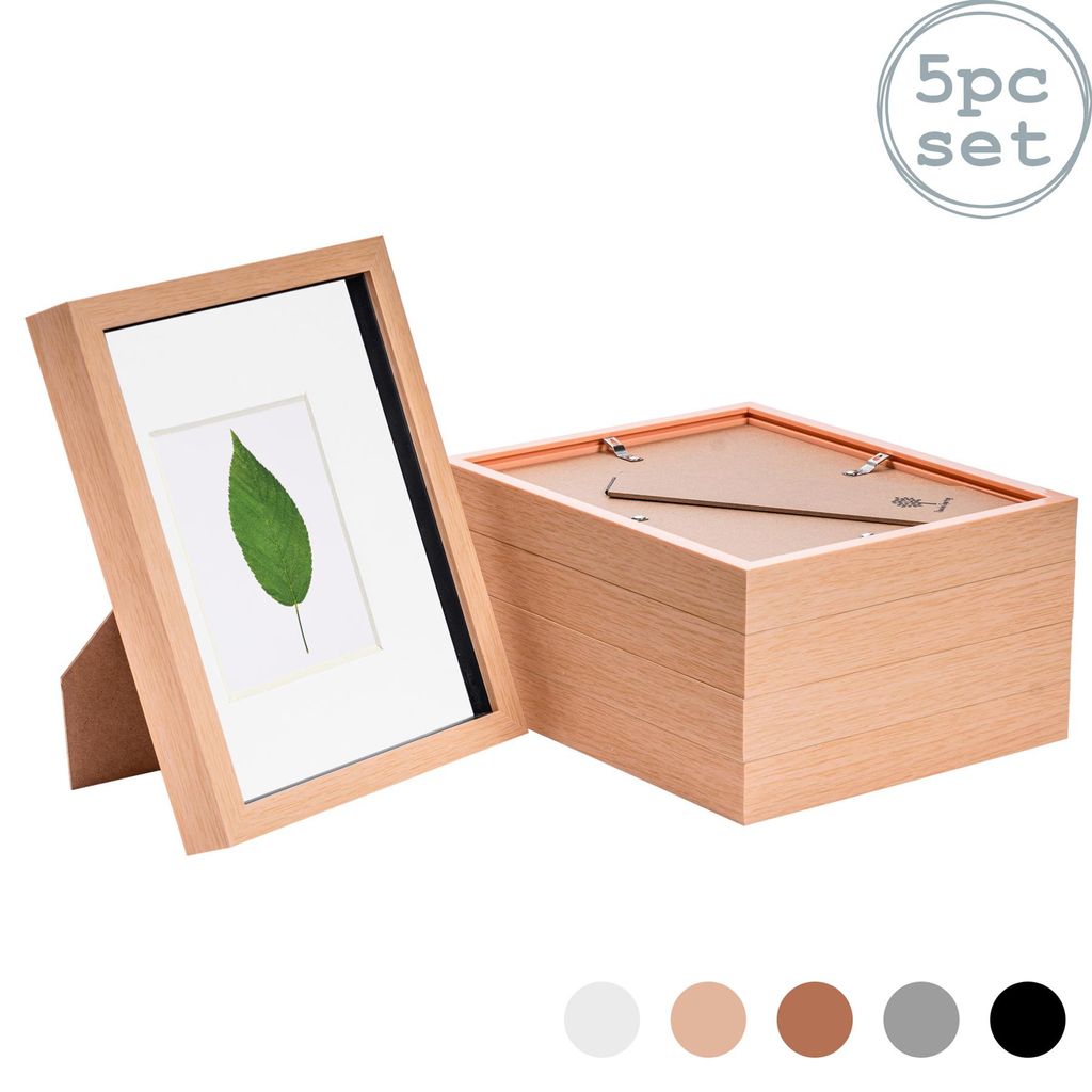 Nicola Spring 5 Stück 8 x 10 3D-Schatten-Kasten-Foto-Rahmen-Set - Craft Anzeigen Bilderrahmen mit 4 x 6 Montage - Glas Aperture - helles Holz