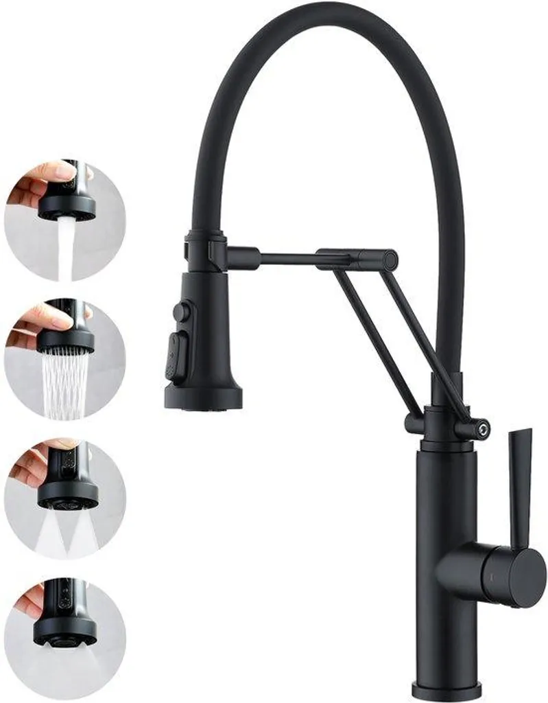 Robinet cuisine anti-éclaboussures flexible noir silicone avec 4 jets S1