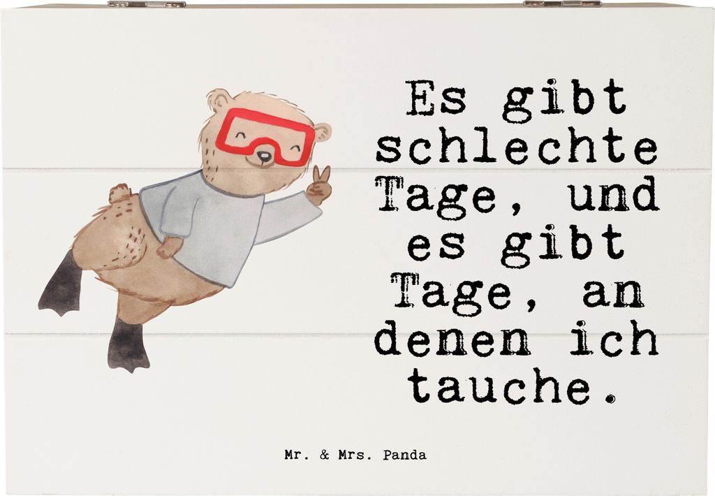Mr. & Mrs. Panda Truhe Bär Tauchen 22 x 15 cm - Weiß - Geschenk, Dive, Tauchgang, Diving, fotobox, geschenkkiste, Schnorcheln, Schatulle, Holzkis...