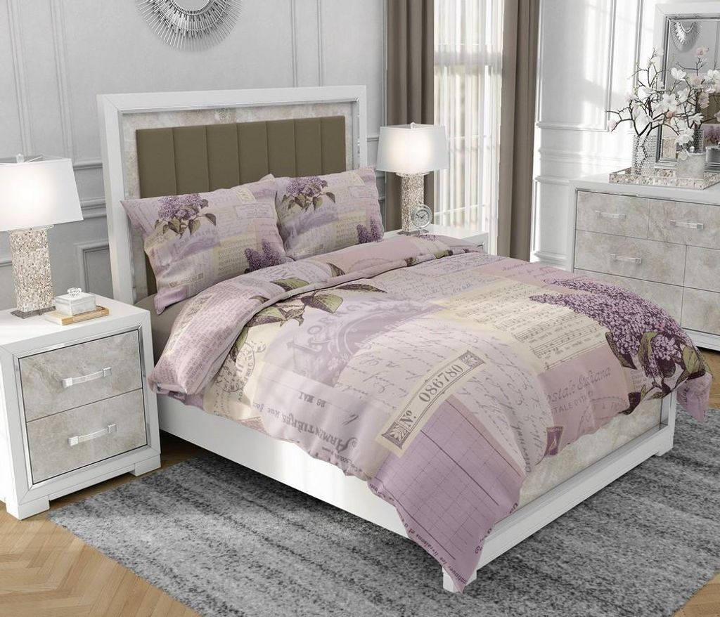 Bettwäsche 140x200 cm + 2x70x80 cm, 3-teilig, 100% Baumwolle, Satin, Reißverschluss, Blumen, Rosa - SOVIO | So.0003
