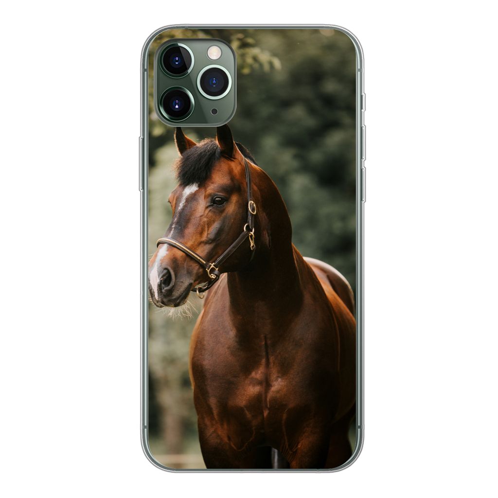 MuchoWow Handyhülle Schutzhülle Hülle für iPhone 11 Pro Max Pferd - Äste - Porträt Silikon Softcase Handy Hülle - Schutz