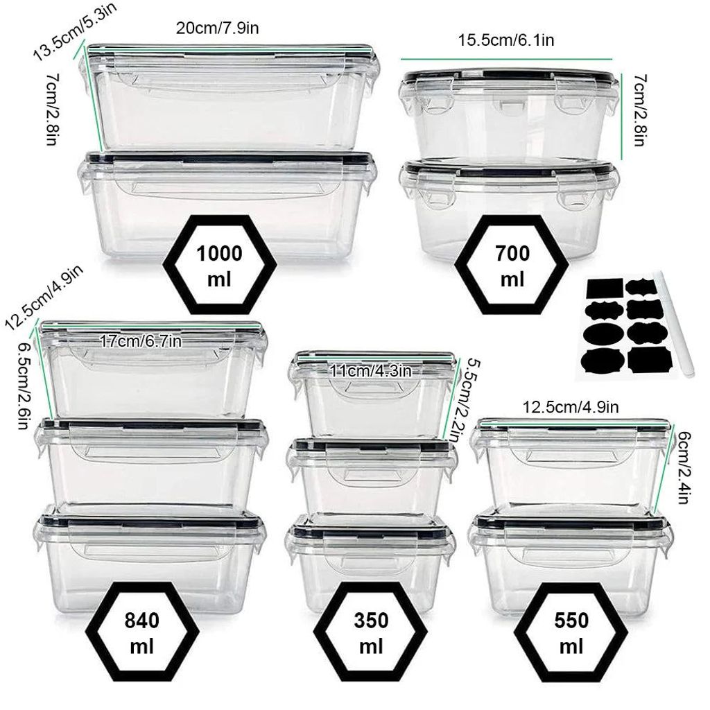 Kühlschrank-Aufbewahrungsbox-Set mit Deckel, Frischhaltebox, transparente Aufbewahrungsdose, versiegelte Lunchbox mit Deckel.Stückzahl:24 Stück